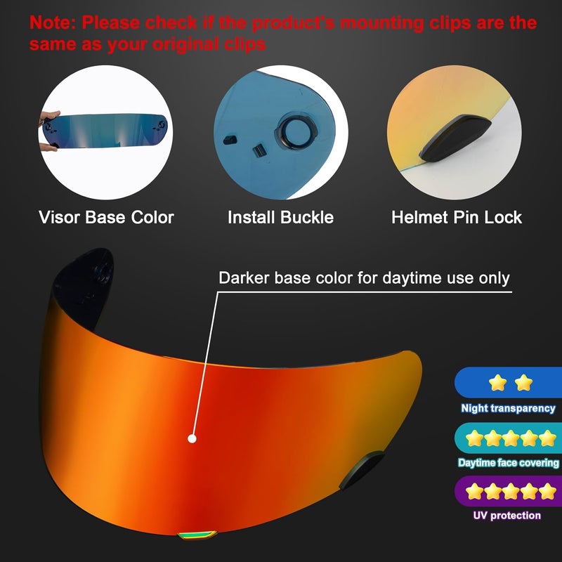 psler Qualifier Visor- Qualifier DLX Helmet Visor Motorcycle Face Shield Accessories Replacement for Bell Qualifier/Star/Vortex/RS-1/Revolver,Deep Red - Image 3